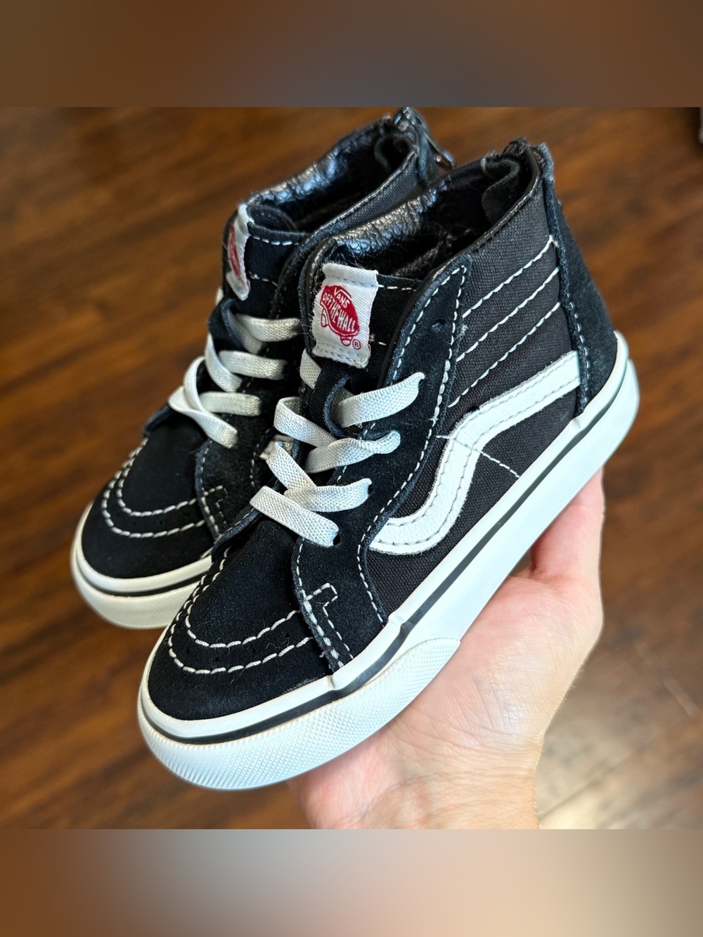 Vans Toddler Sk8-Hi Back Zip Black Suede Canvas Skater Shoes Size 8